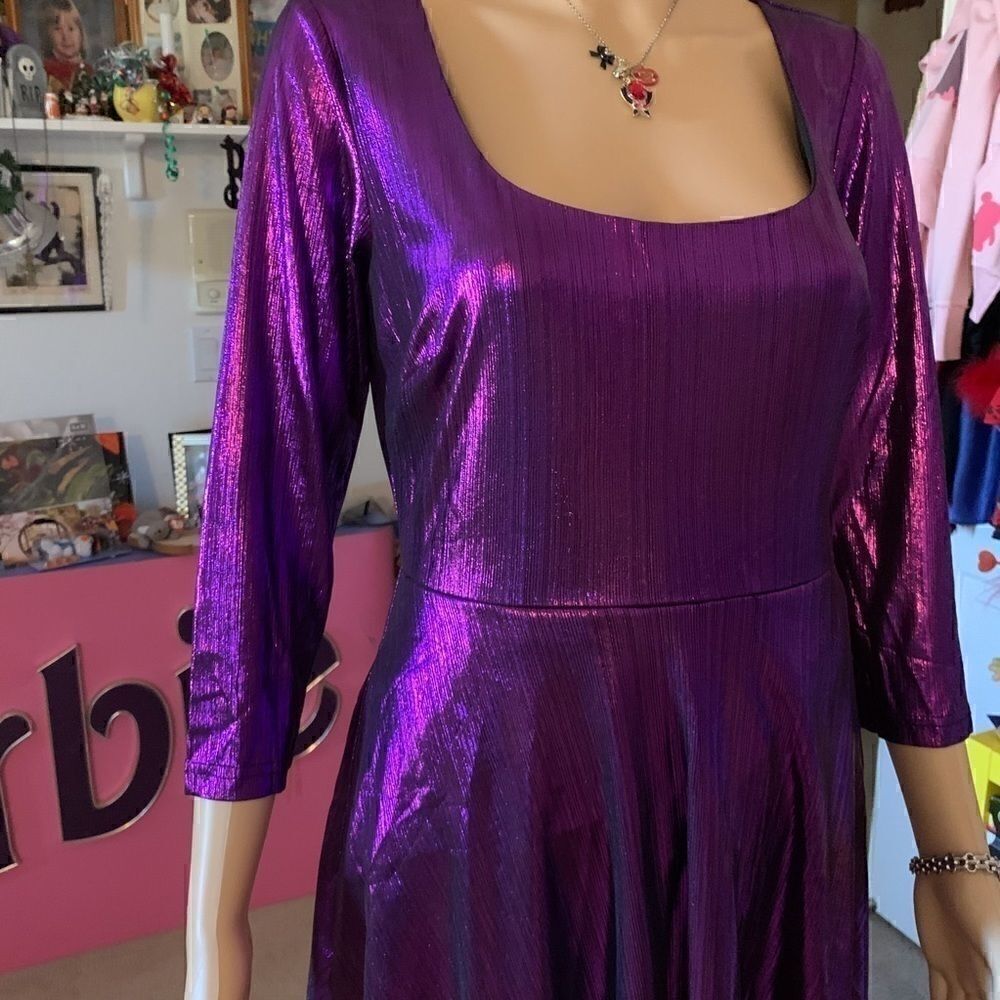 Radiant Spark Purple Metallic Skater Dress NWT SML - Picture 8 of 12